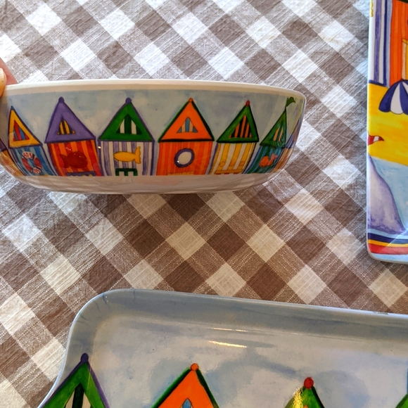 Christopher Vine Beach Cabanas Melamine Serving Set 3 Piece Rare Hard To Find - Picture 4 of 5